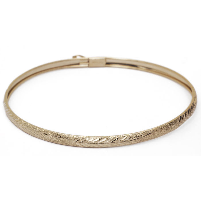 10K Yellow Gold Flexible Bangle Bracelet With Filigree Design, 8 Inches