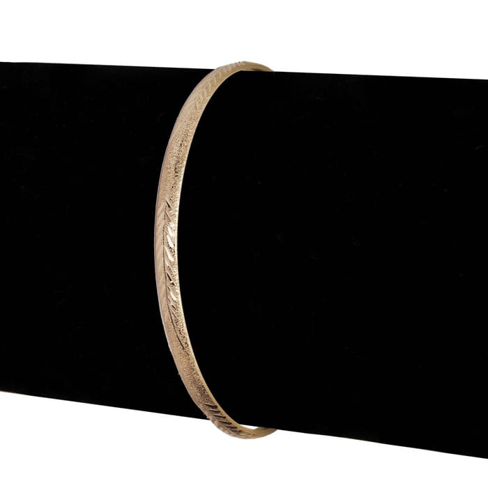 10K Yellow Gold Flexible Bangle Bracelet With Filigree Design, 8 Inches