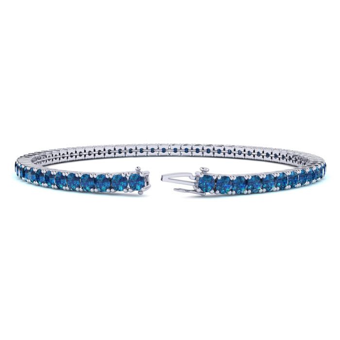4 1/4 Carat Blue Diamond Tennis Bracelet In 14 Karat White Gold, 7 1/2 Inches