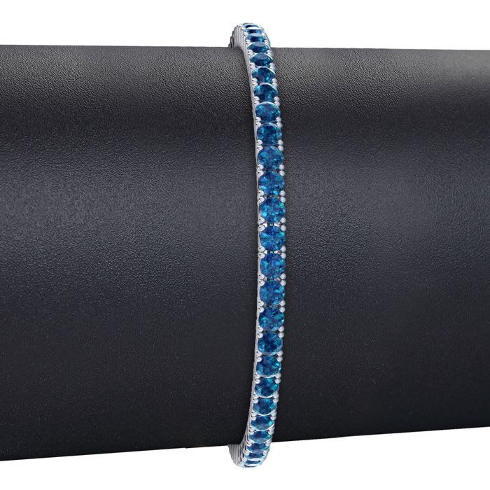 4 1/4 Carat Blue Diamond Tennis Bracelet In 14 Karat White Gold, 7 1/2 Inches