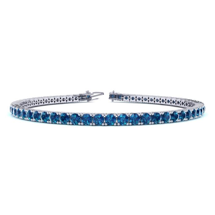 4 3/4 Carat Blue Diamond Tennis Bracelet In 14 Karat White Gold, 8 1/2 Inches