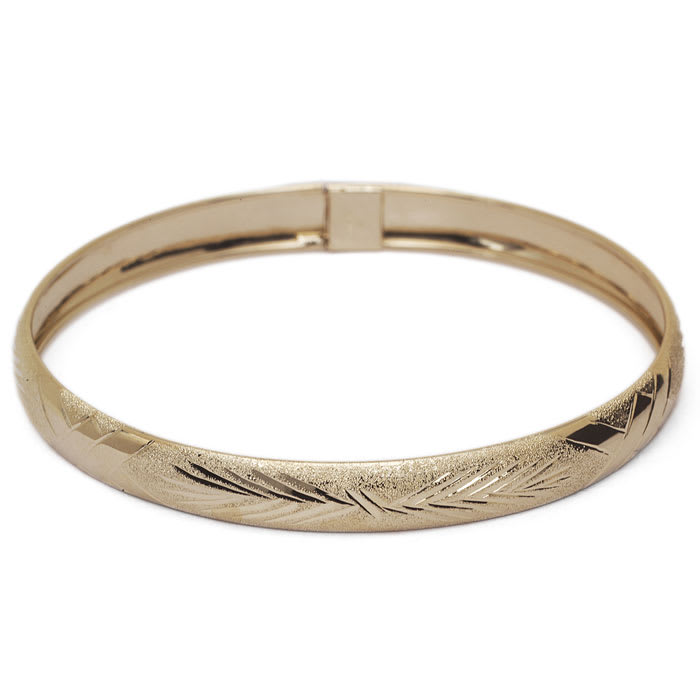 10K Yellow Gold Flexible Bangle Bracelet With Classic Diamond Cut Design, 8 Inches