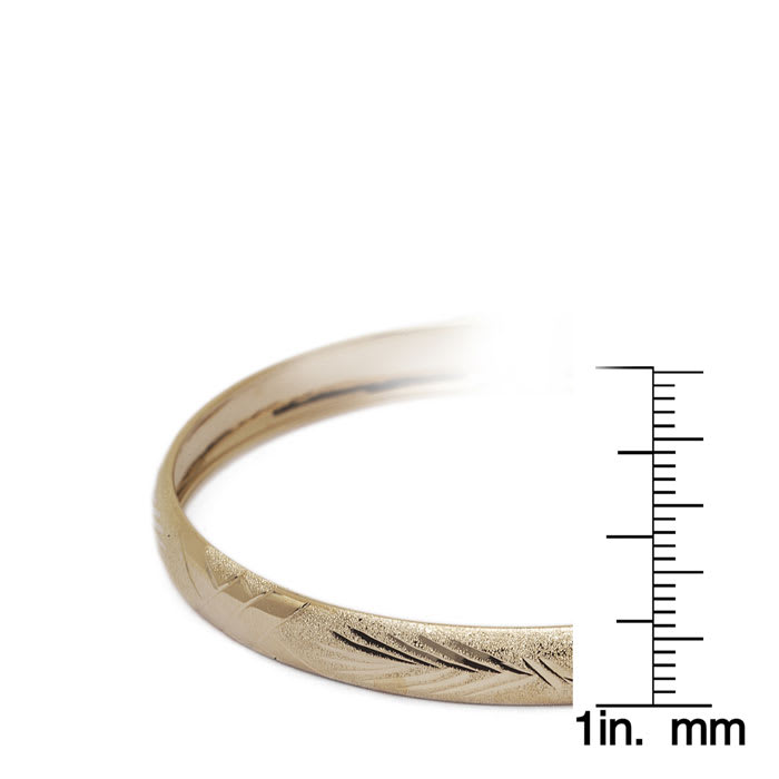 10K Yellow Gold Flexible Bangle Bracelet With Classic Diamond Cut Design, 8 Inches
