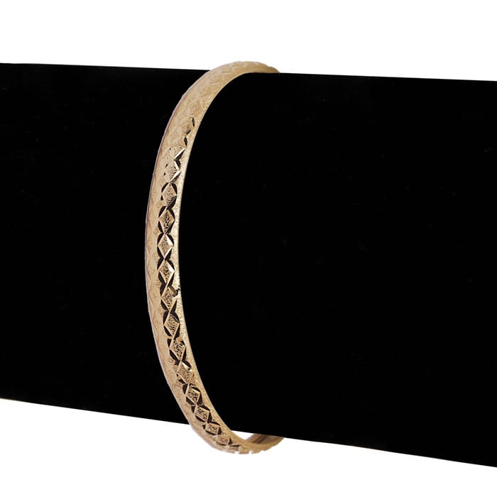 10K Yellow Gold Flexible Bangle Bracelet With Polished Diamond Cut Design, 7 Inches
