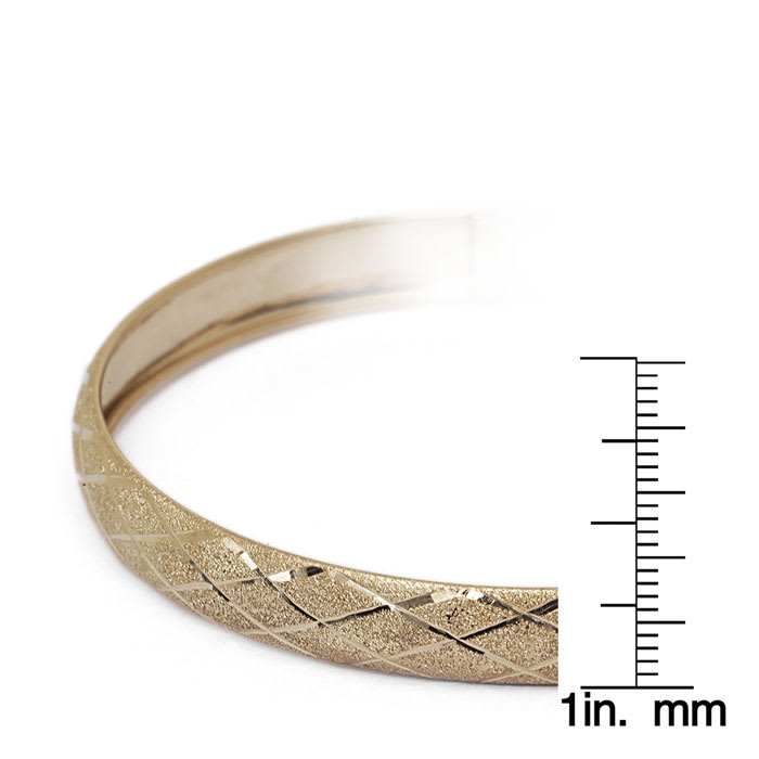10K Yellow Gold Flexible Bangle Bracelet With Preppy Diamond Cut Design, 7 Inches