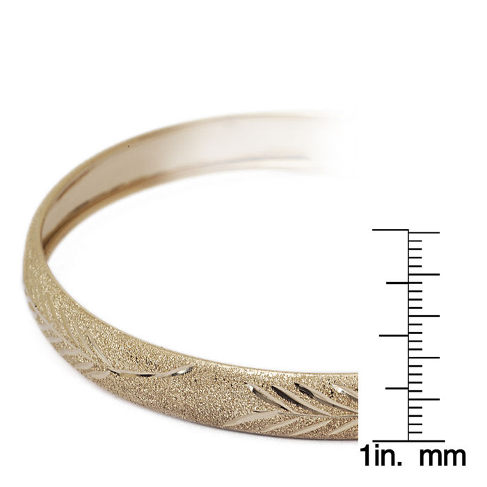 10K Yellow Gold Flexible Bangle Bracelet With Leaf Design, 7 Inches