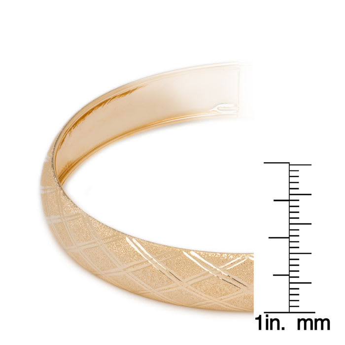 10K Yellow Gold Flexible Bangle Bracelet With Argyle Diamond Cut Design, 7 Inches