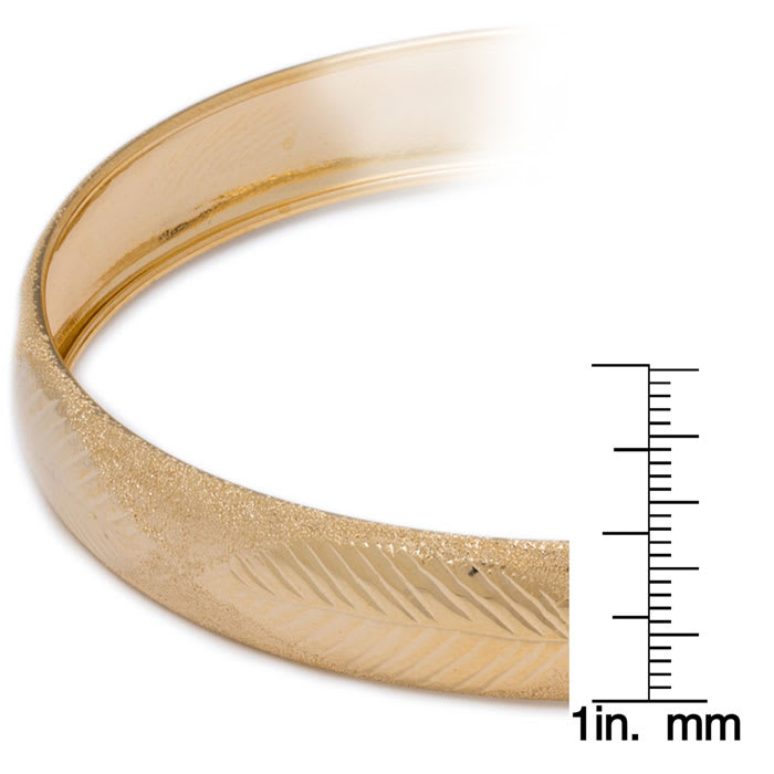 10K Yellow Gold Flexible Bangle Bracelet With Bow and Leaves Diamond Cut Design, 7 Inches