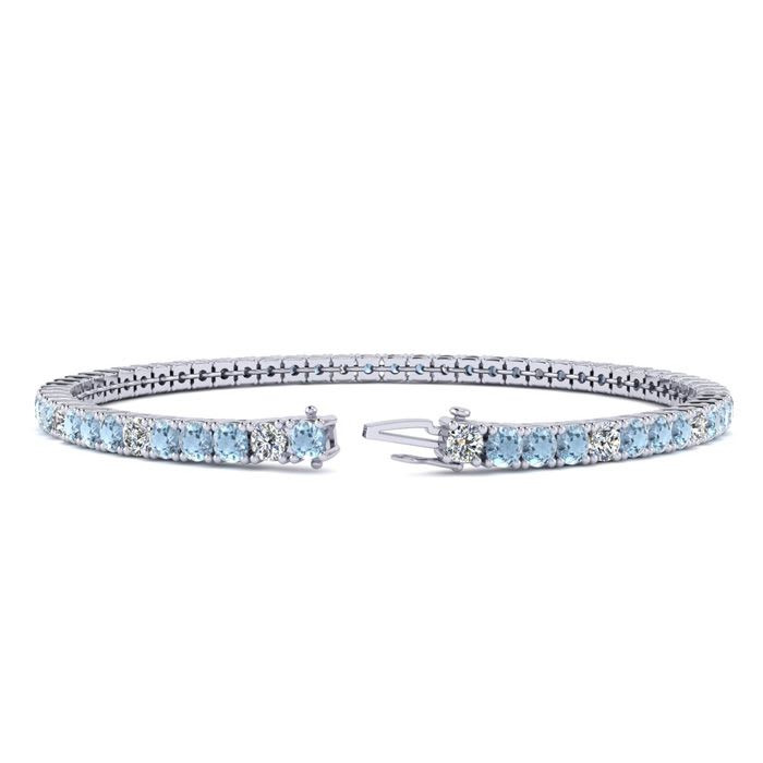 Aquamarine Bracelet: Aquamarine Jewelry: 4 3/4 Carat Aquamarine And Diamond Graduated Tennis Bracelet In 14 Karat White Gold, 8 1/2 Inches