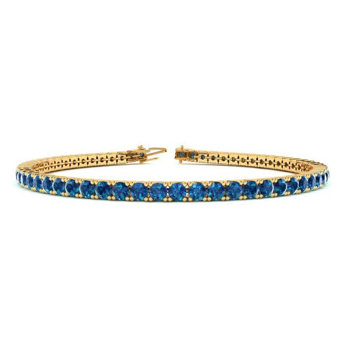 4 1/4 Carat Blue Diamond Tennis Bracelet In 14 Karat Yellow Gold, 7 1/2 Inches