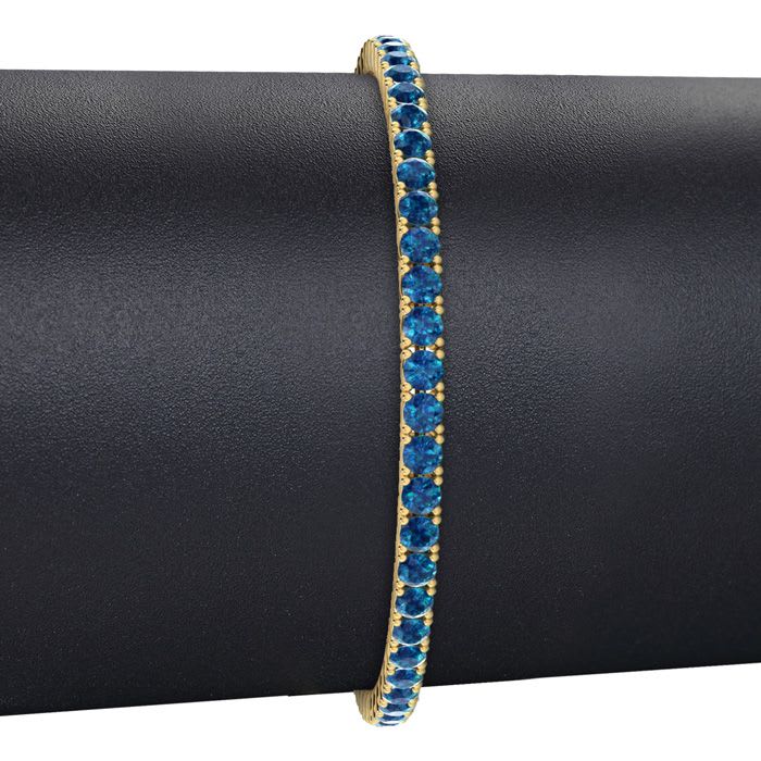 4 1/4 Carat Blue Diamond Tennis Bracelet In 14 Karat Yellow Gold, 7 1/2 Inches