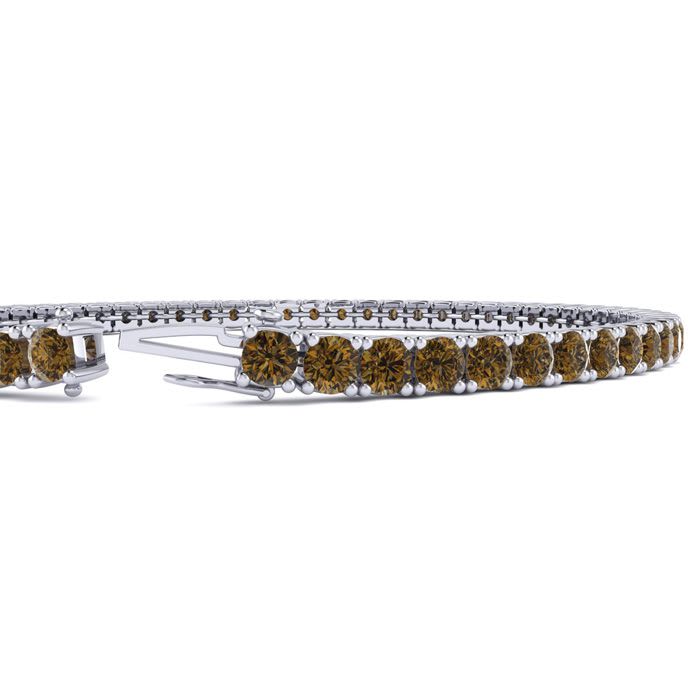3 1/2 Carat Chocolate Bar Brown Champagne Diamond Tennis Bracelet In 14 Karat White Gold, 6 Inches
