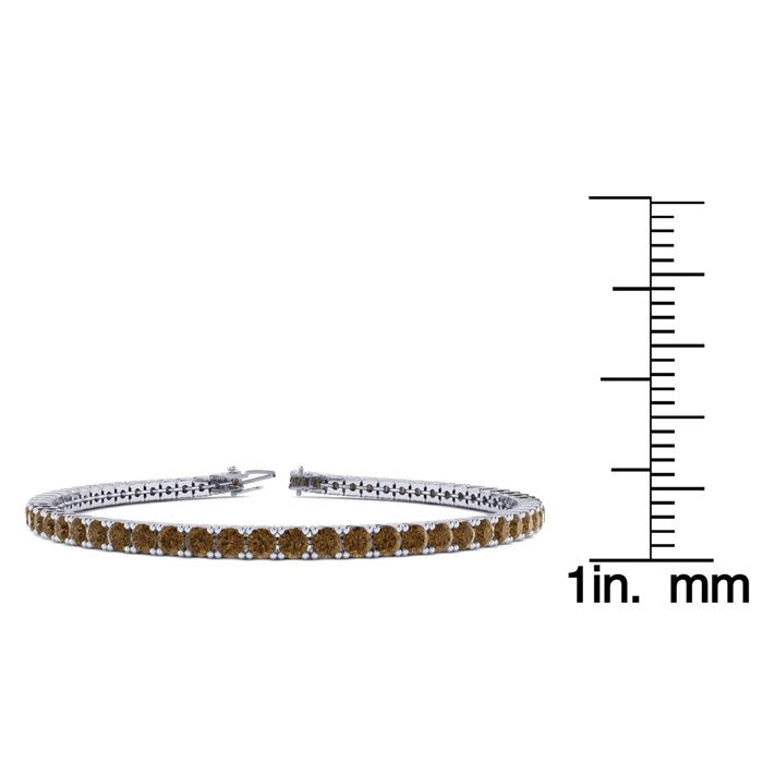 3 1/2 Carat Chocolate Bar Brown Champagne Diamond Tennis Bracelet In 14 Karat White Gold, 6 Inches