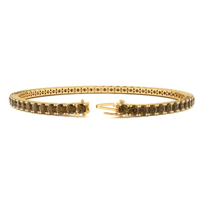 4 1/4 Carat Chocolate Bar Brown Champagne Diamond Tennis Bracelet In 14 Karat Yellow Gold, 7 1/2 Inches
