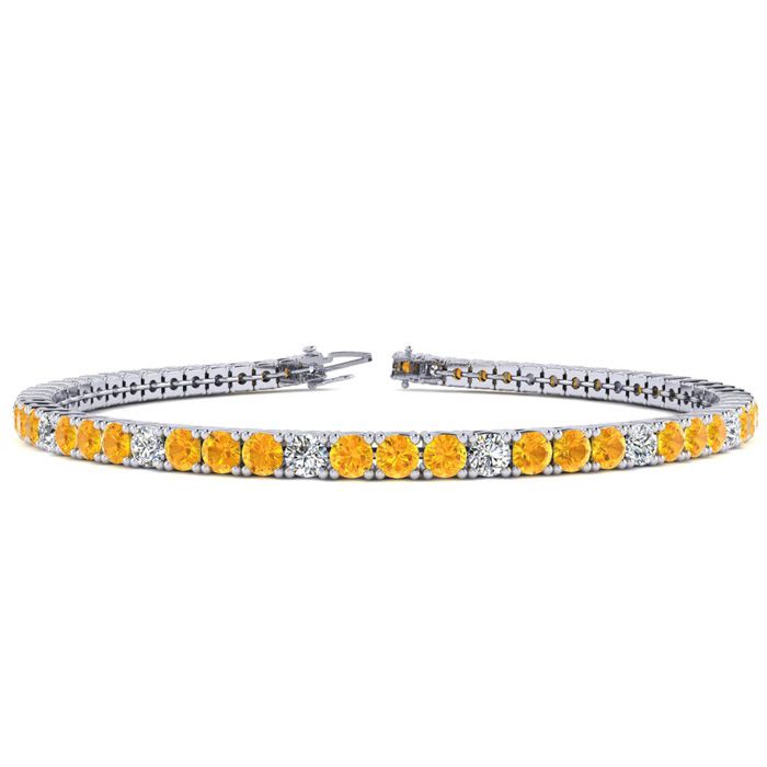 3 1/2 Carat Citrine And Diamond Graduated Tennis Bracelet In 14 Karat White Gold, 6 1/2 Inches