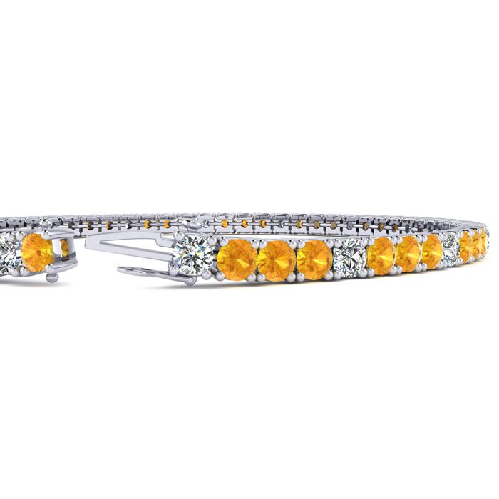 3 1/2 Carat Citrine And Diamond Graduated Tennis Bracelet In 14 Karat White Gold, 6 1/2 Inches