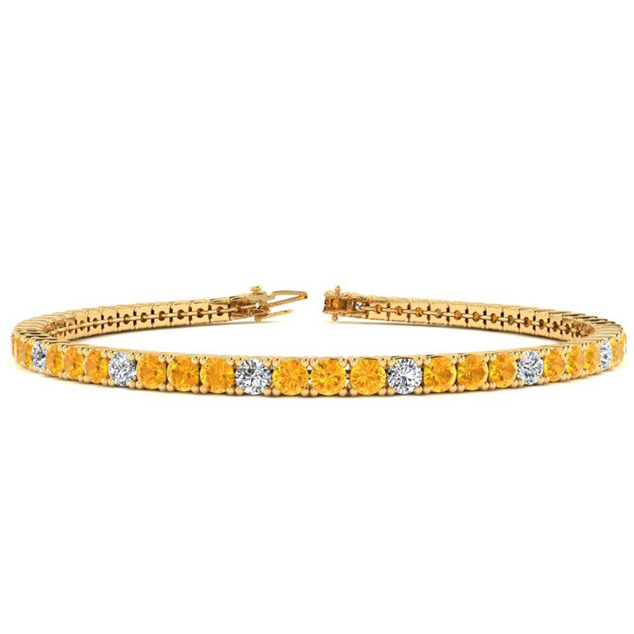 4 1/4 Carat Citrine And Diamond Graduated Tennis Bracelet In 14 Karat Yellow Gold, 7 1/2 Inches