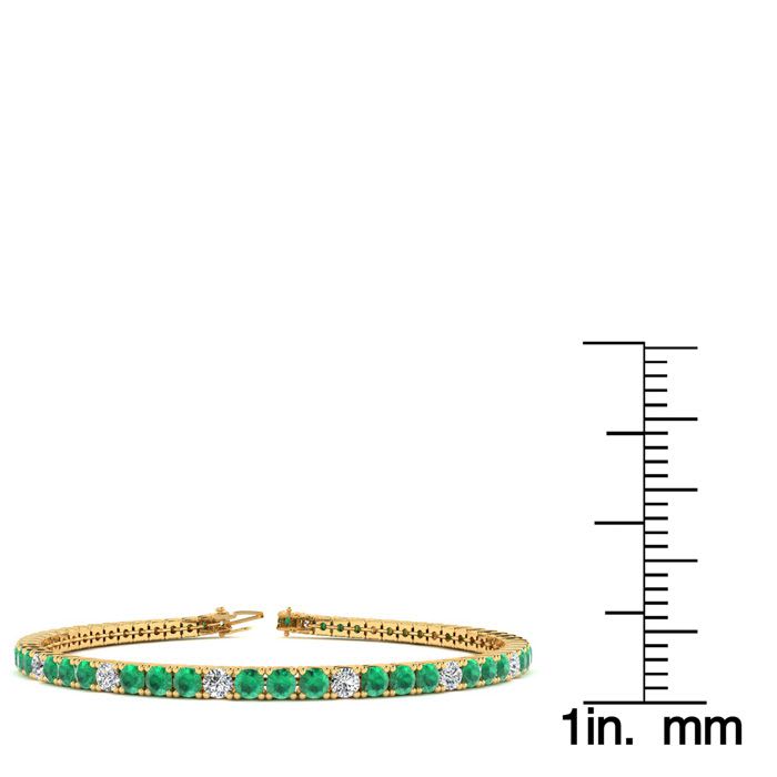 5 1/3 Carat Emerald And Diamond Graduated Tennis Bracelet In 14 Karat Yellow Gold, 8 1/2 Inches