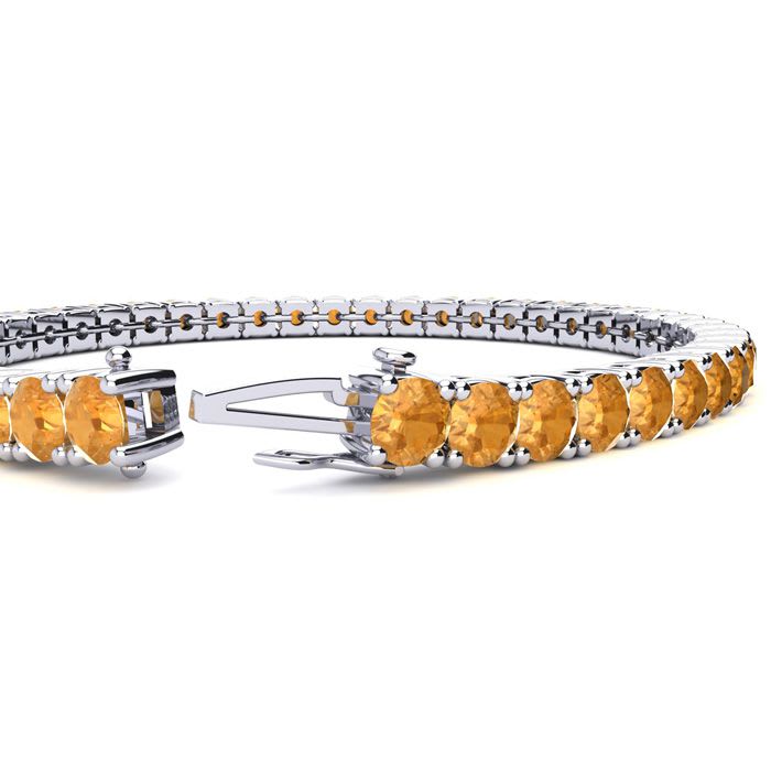 10 1/2 Carat Citrine Tennis Bracelet In 14 Karat White Gold, 8 Inches