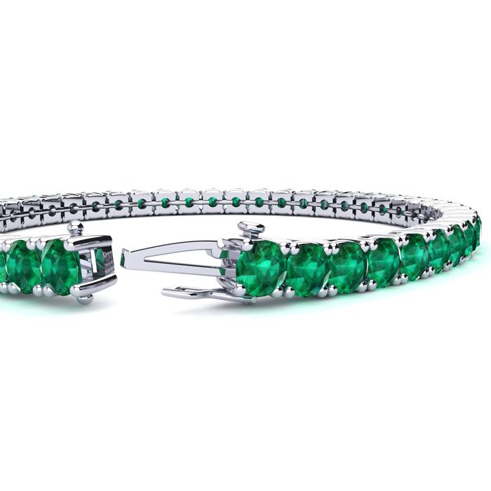 9 3/4 Carat Emerald Tennis Bracelet In 14 Karat White Gold, 6 Inches