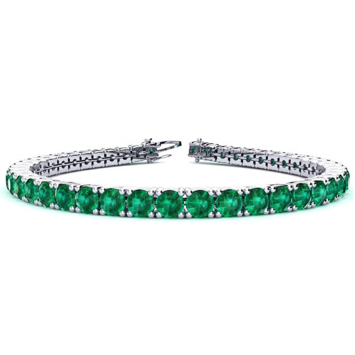 14 3/4 Carat Emerald Tennis Bracelet In 14 Karat White Gold, 9 Inches