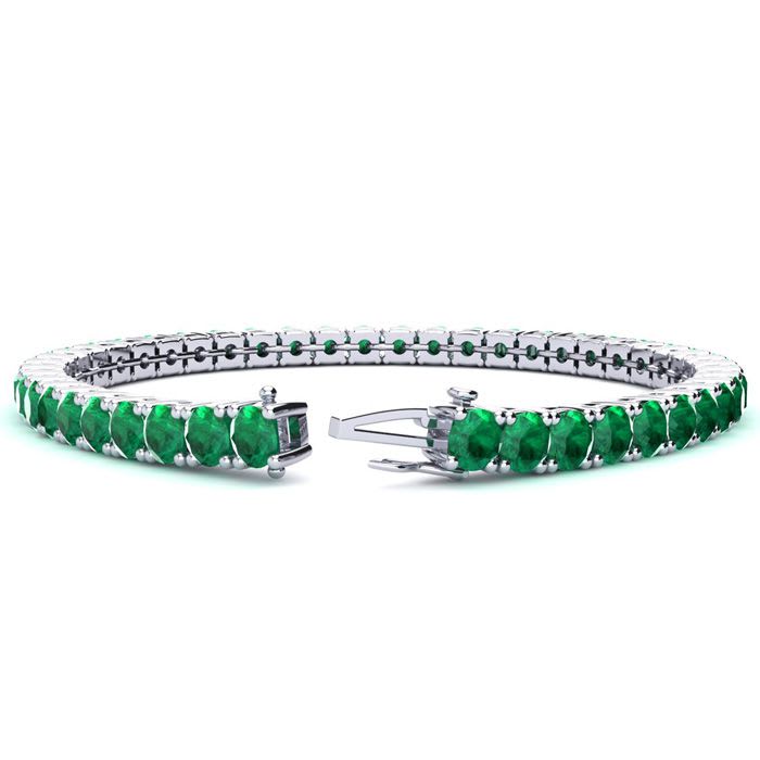 14 3/4 Carat Emerald Tennis Bracelet In 14 Karat White Gold, 9 Inches