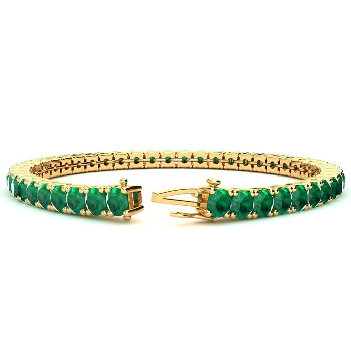 14 Carat Emerald Tennis Bracelet In 14 Karat Yellow Gold, 8 1/2 Inches