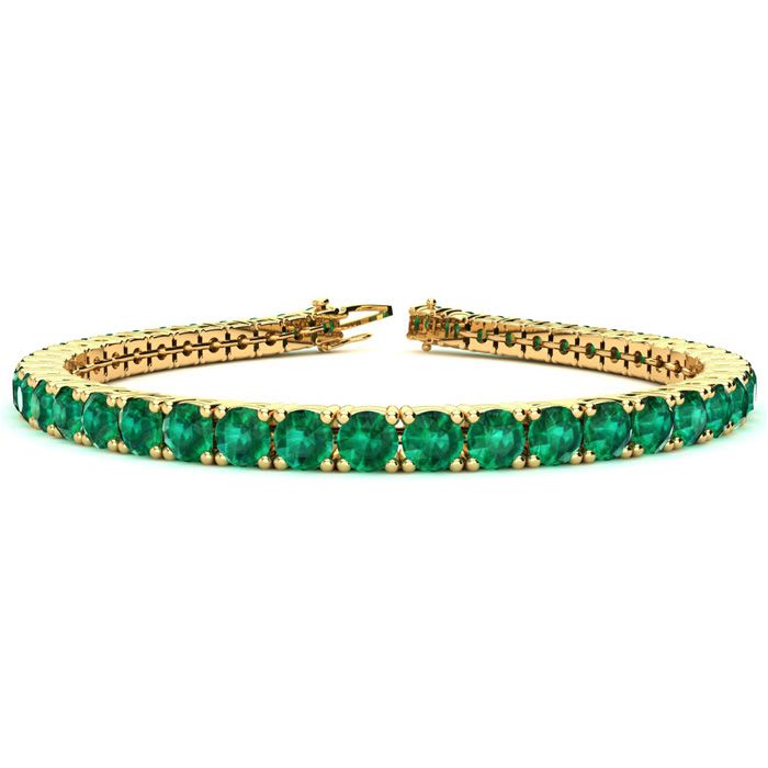 14 3/4 Carat Emerald Tennis Bracelet In 14 Karat Yellow Gold, 9 Inches