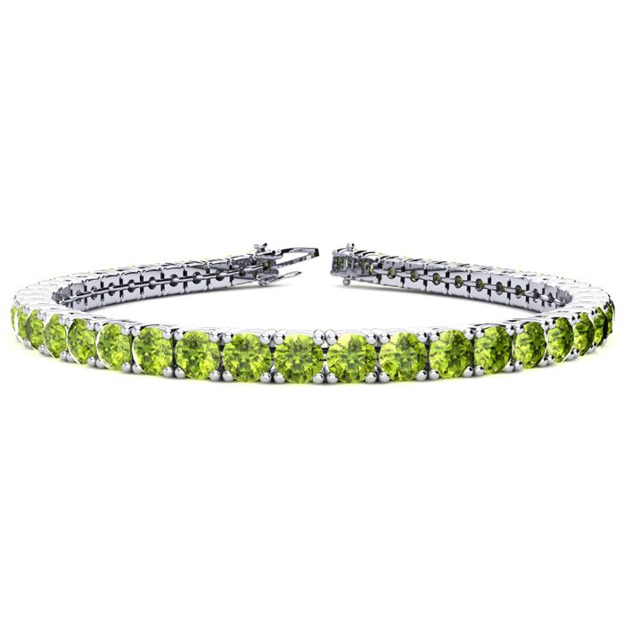 7 3/4 Carat Peridot Tennis Bracelet In 14 Karat White Gold, 6 Inches