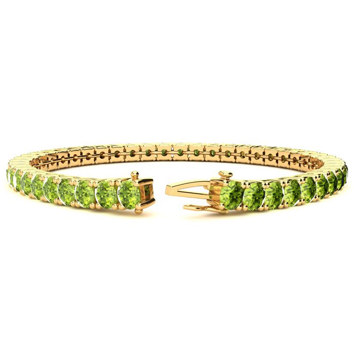 7 3/4 Carat Peridot Tennis Bracelet In 14 Karat Yellow Gold, 6 Inches
