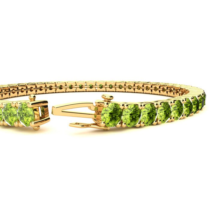 7 3/4 Carat Peridot Tennis Bracelet In 14 Karat Yellow Gold, 6 Inches