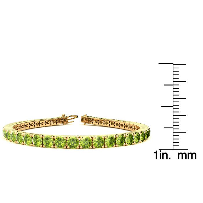 7 3/4 Carat Peridot Tennis Bracelet In 14 Karat Yellow Gold, 6 Inches