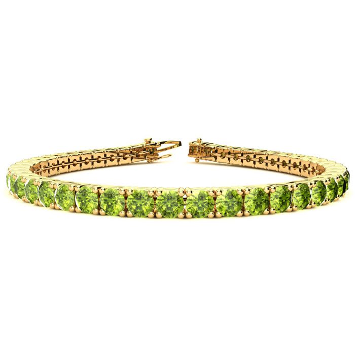 10 1/2 Carat Peridot Tennis Bracelet In 14 Karat Yellow Gold, 8 Inches