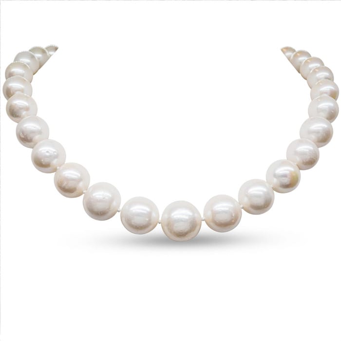 17 Inch 12mm AA Hand Knotted Pearl Necklace, 14k Yellow Gold Clasp
