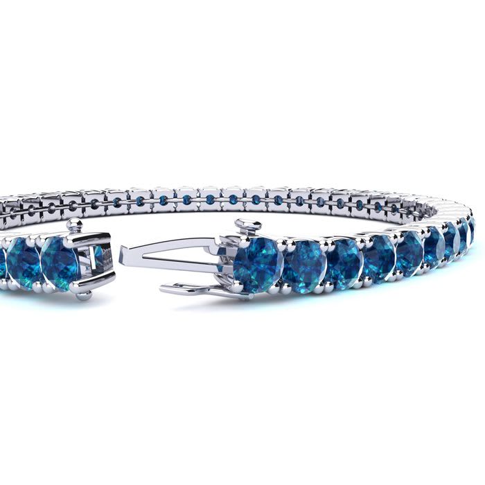 11 1/5 Carat Blue Diamond Tennis Bracelet In 14 Karat White Gold, 8 1/2 Inches