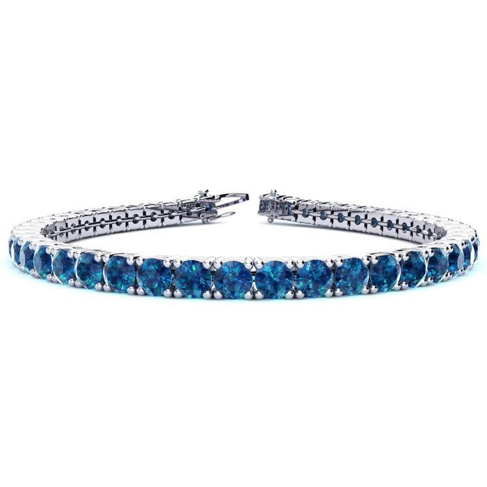 11 3/4 Carat Blue Diamond Tennis Bracelet In 14 Karat White Gold, 9 Inches