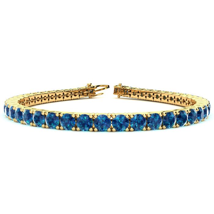 8 1/2 Carat Blue Diamond Tennis Bracelet In 14 Karat Yellow Gold, 6 1/2 Inches
