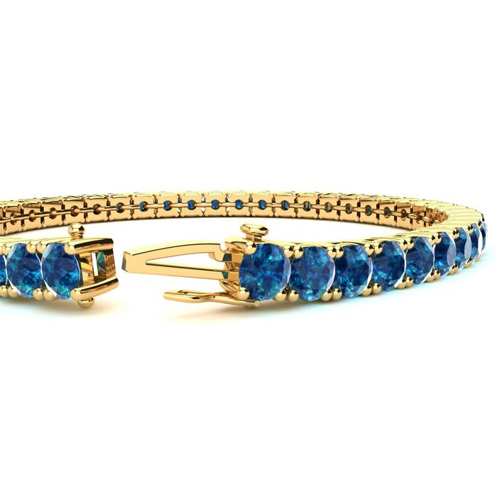 9 3/4 Carat Blue Diamond Tennis Bracelet In 14 Karat Yellow Gold, 7 1/2 Inches
