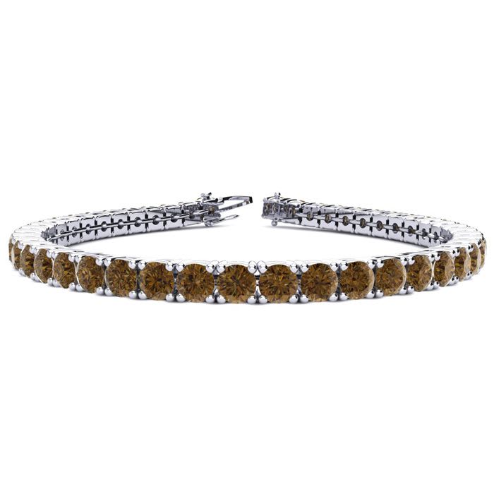 8 1/2 Carat Chocolate Bar Brown Champagne Diamond Tennis Bracelet In 14 Karat White Gold, 6 1/2 Inches