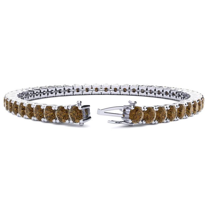 9 1/2 Carat Chocolate Bar Brown Champagne Diamond Tennis Bracelet In 14 Karat White Gold, 7 Inches