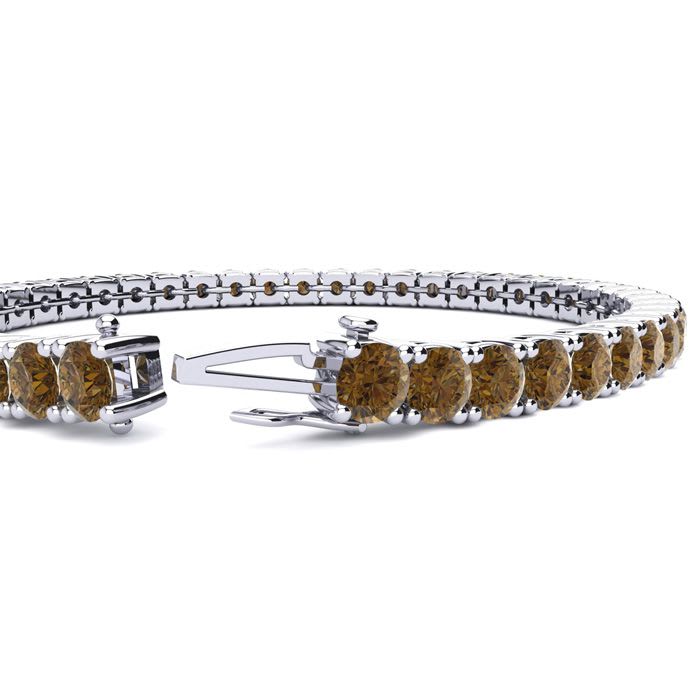 9 1/2 Carat Chocolate Bar Brown Champagne Diamond Tennis Bracelet In 14 Karat White Gold, 7 Inches