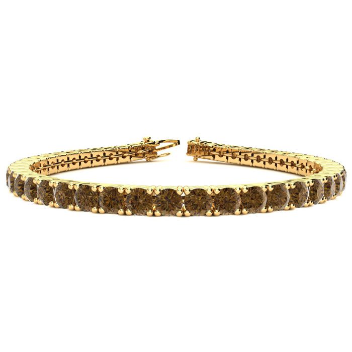 8 1/2 Carat Chocolate Bar Brown Champagne Diamond Tennis Bracelet In 14 Karat Yellow Gold, 6 1/2 Inches