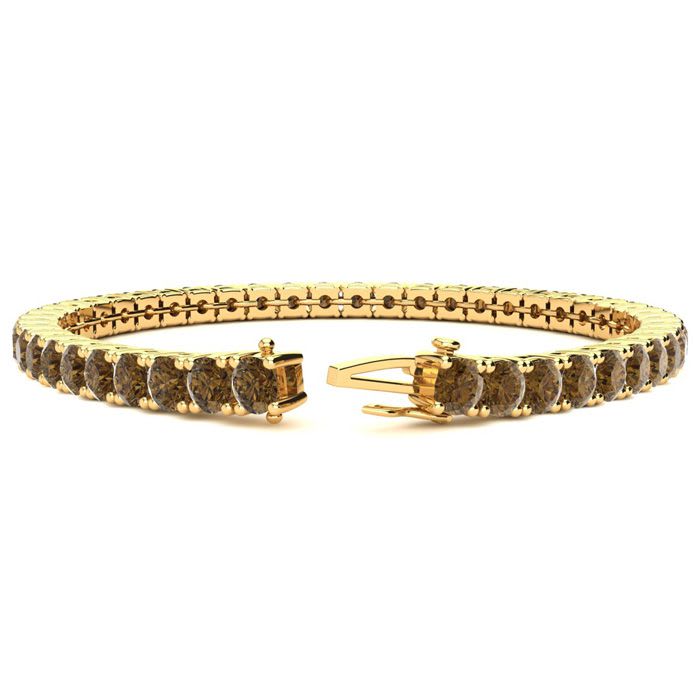 11 3/4 Carat Chocolate Bar Brown Champagne Diamond Tennis Bracelet In 14 Karat Yellow Gold, 9 Inches