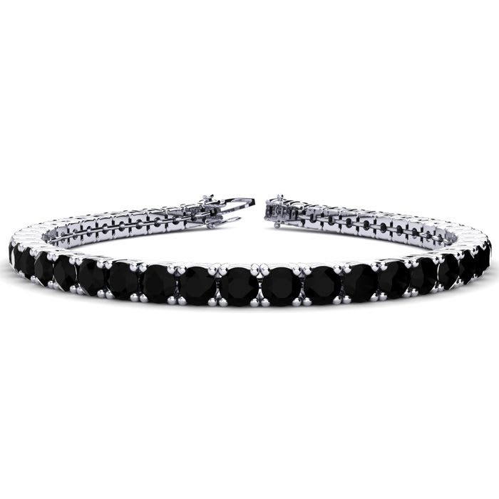 7 3/4 Carat Black Diamond Tennis Bracelet In 14 Karat White Gold, 6 Inches