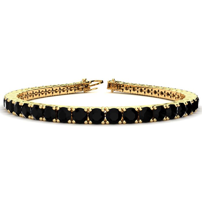 8 1/2 Carat Black Diamond Tennis Bracelet In 14 Karat Yellow Gold, 6 1/2 Inches