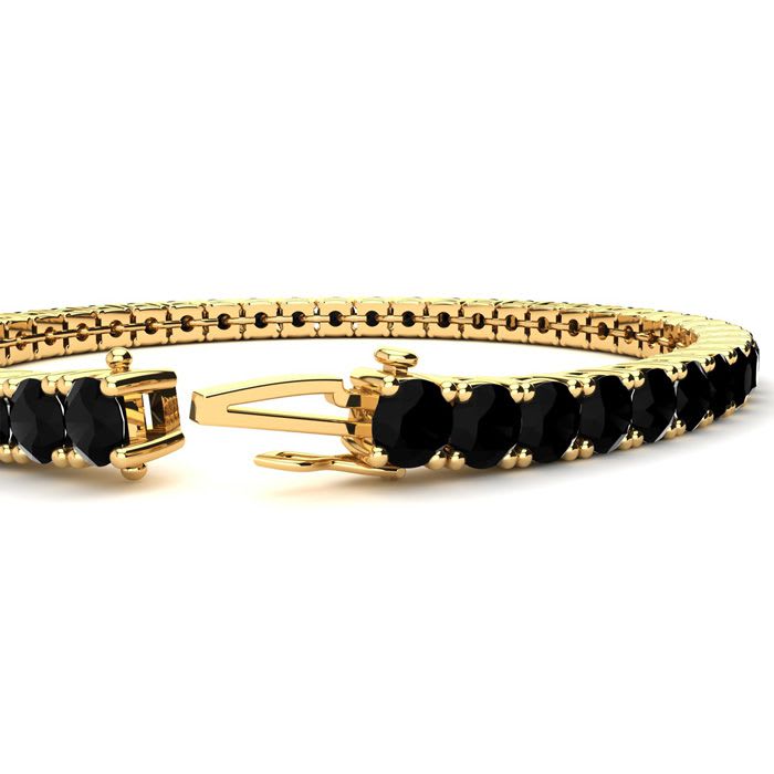 9 1/2 Carat Black Diamond Tennis Bracelet In 14 Karat Yellow Gold, 7 Inches