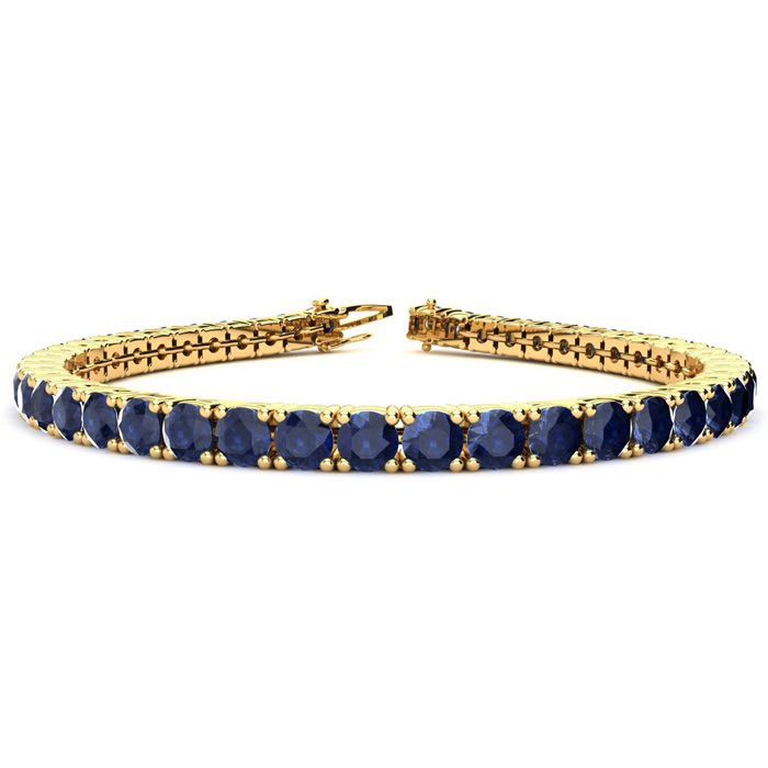 15 3/4 Carat Sapphire Tennis Bracelet In 14 Karat Yellow Gold, 8 1/2 Inches