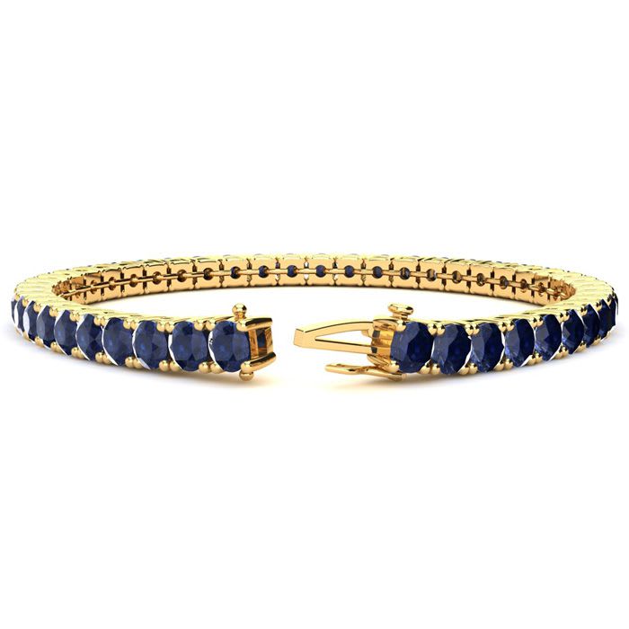 15 3/4 Carat Sapphire Tennis Bracelet In 14 Karat Yellow Gold, 8 1/2 Inches