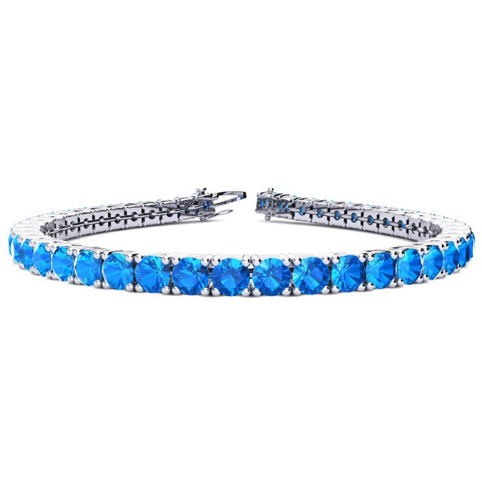 12 1/4 Carat Blue Topaz Tennis Bracelet In 14 Karat White Gold, 7 1/2 Inches