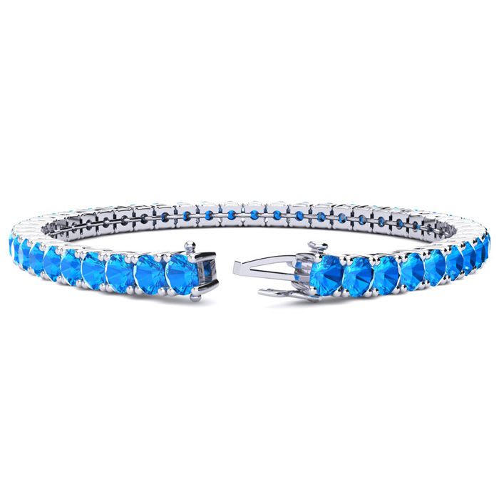 12 1/4 Carat Blue Topaz Tennis Bracelet In 14 Karat White Gold, 7 1/2 Inches